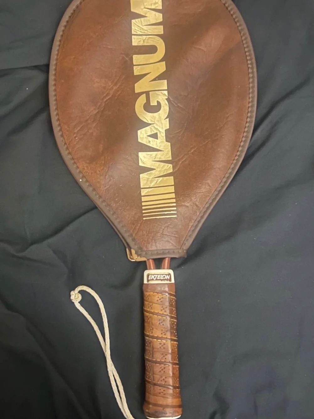 Vintage Brown leather Ektelon Tennis Racket with Brown Leather Cover